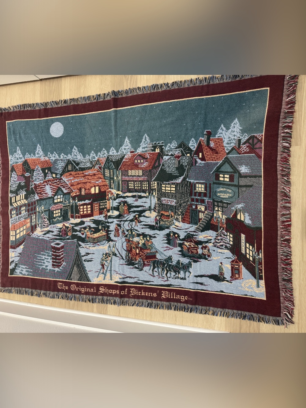 Burgundy Dickens Village Holiday Throw Blanket